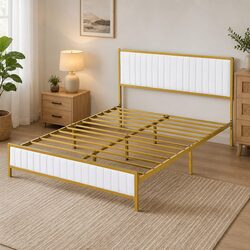 Elegant Beige Double Bed Frame for a Cozy Bedroom