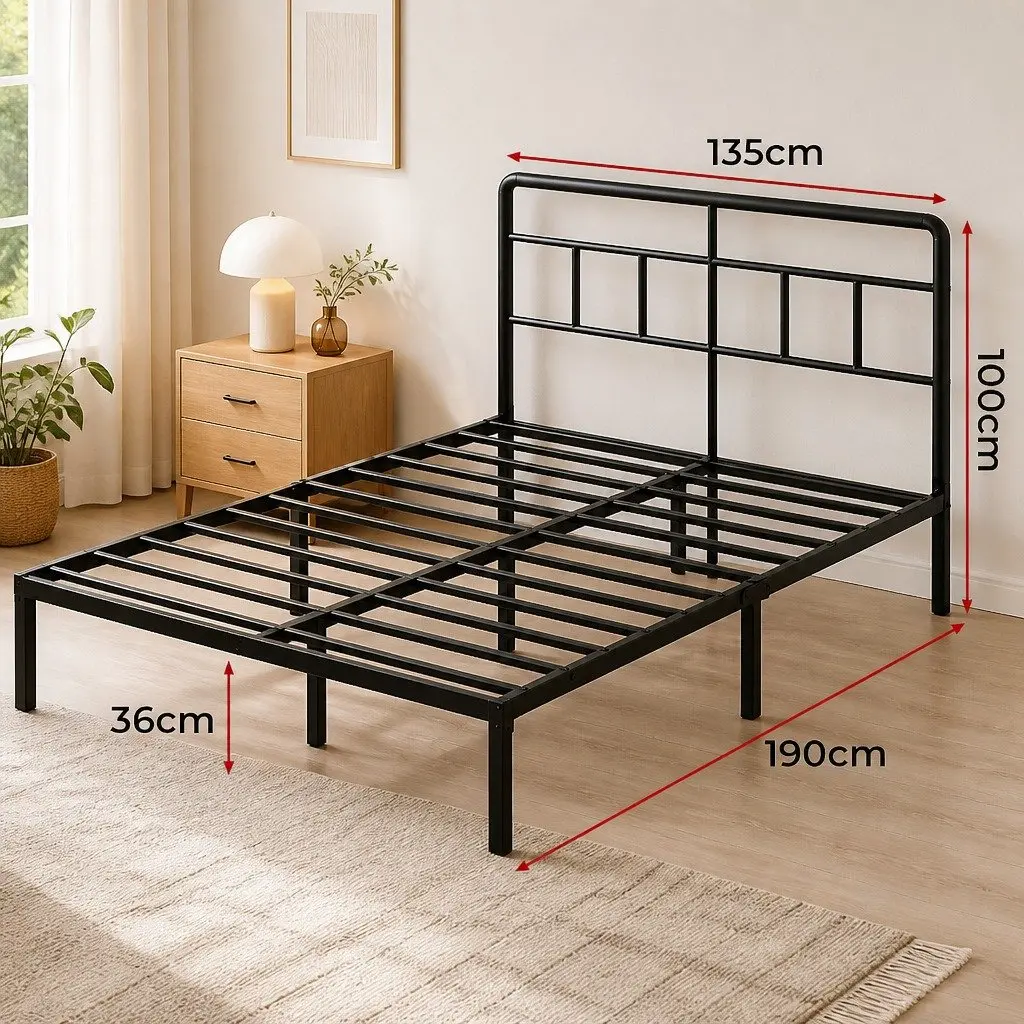 Double Metal Bed Frame 120x190cm Heavy Duty Storage Headboard Steel Construction