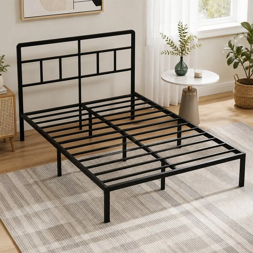 Double Metal Bed Frame 120x190cm Heavy Duty Storage Headboard Steel Construction