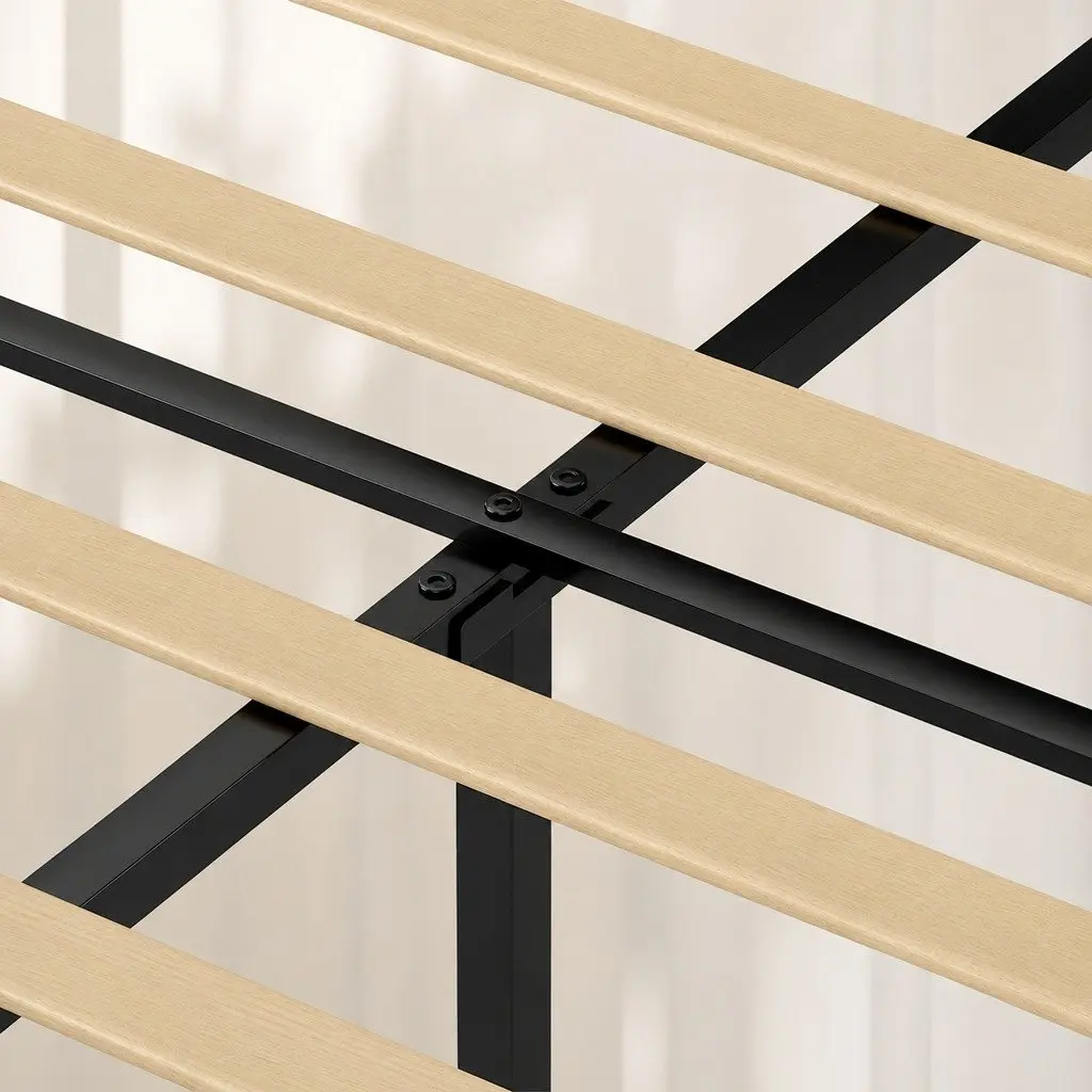 Upholstered Platform Bed Frame Queen Size Wooden Slat Support Under-bed Storage Dark Grey