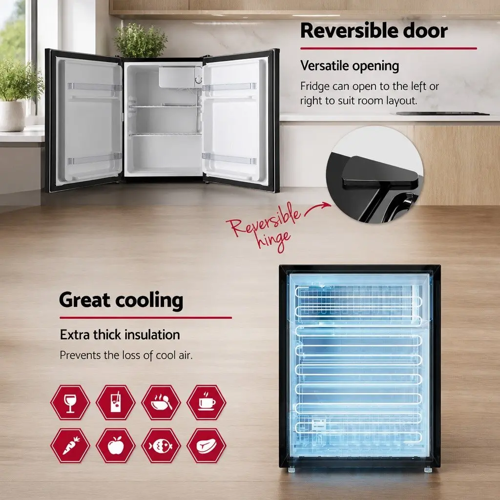 70L Portable Bar Fridge Black Compact Mini Cooler with Twin Temperature Zones and Adjustable Control