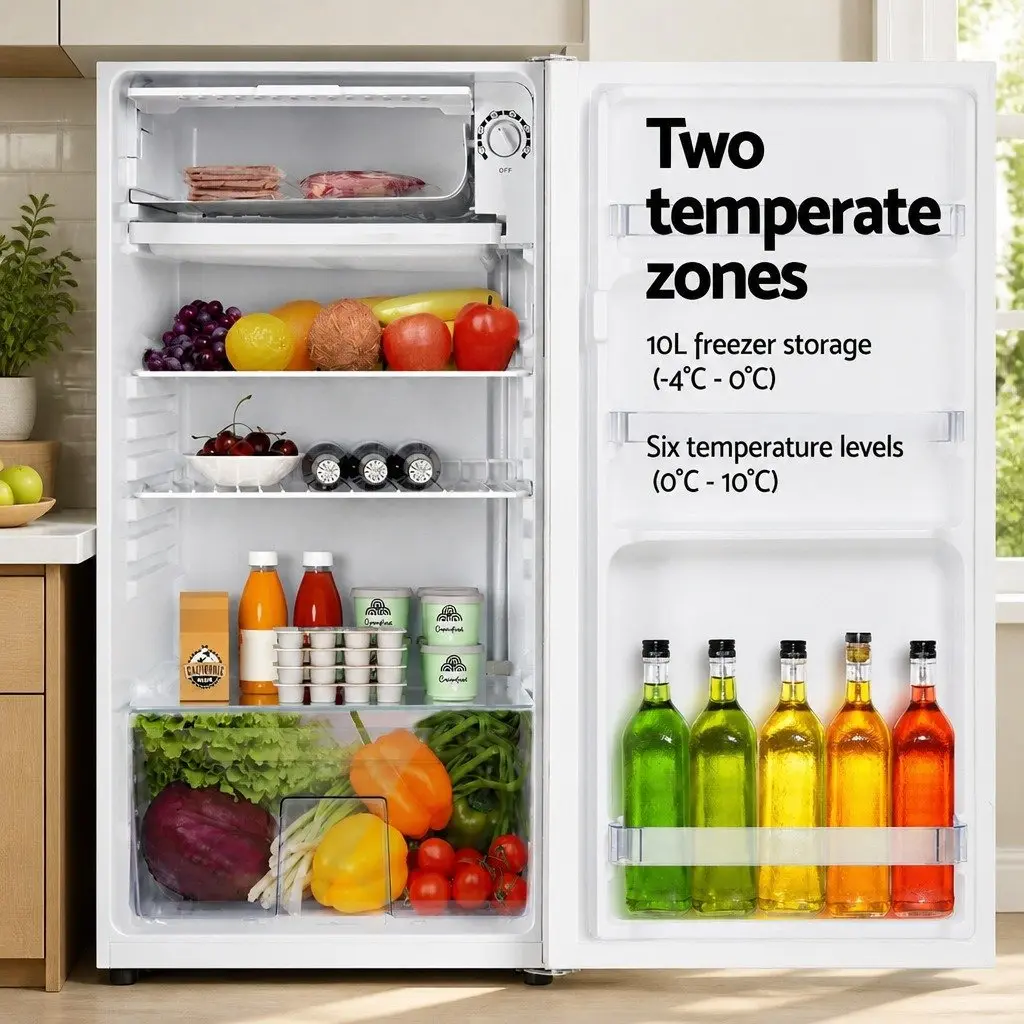 Bar Fridge 95L Portable White Compact Cooler Chiller Beverage Refrigerator