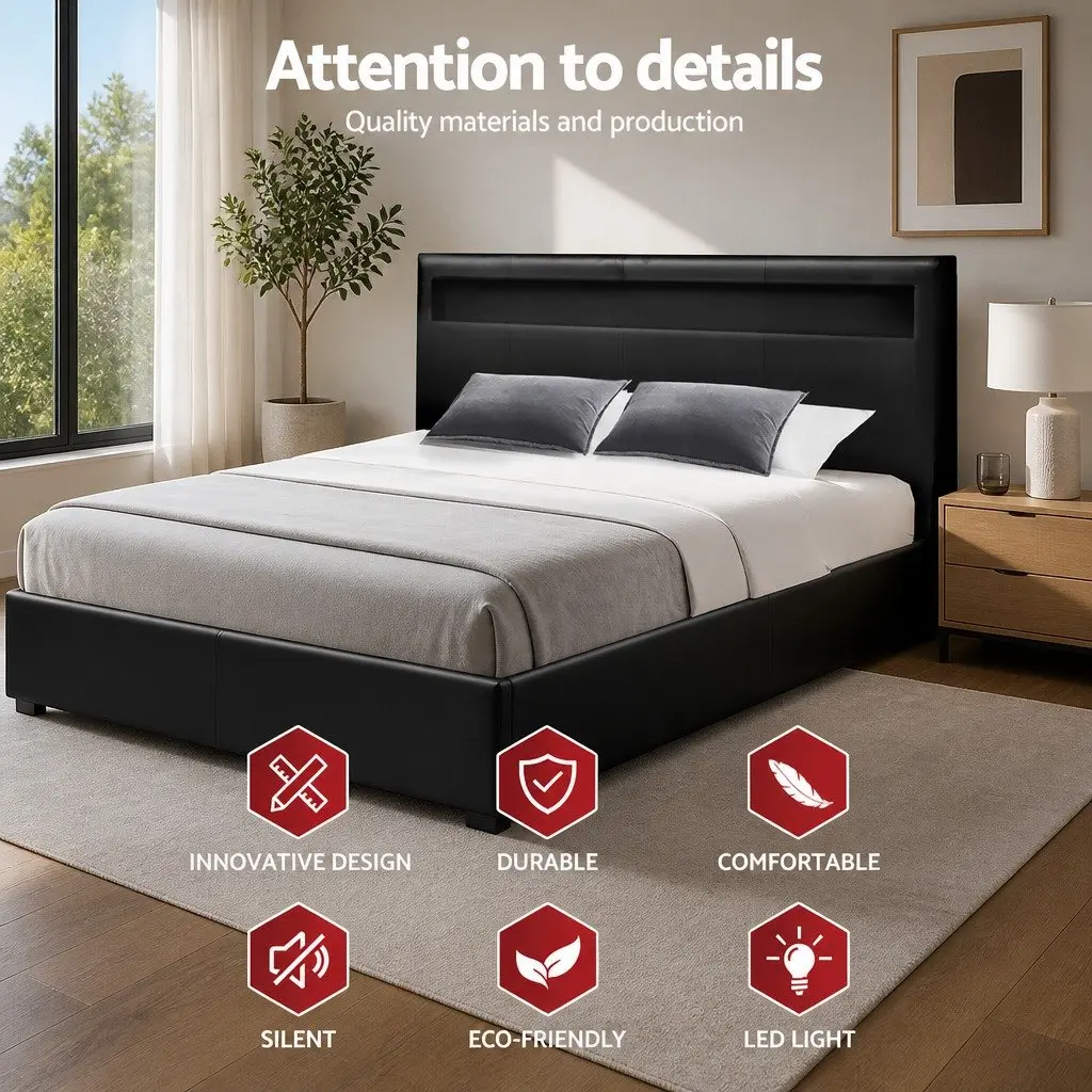 Double Bed Frame and LED Headboard