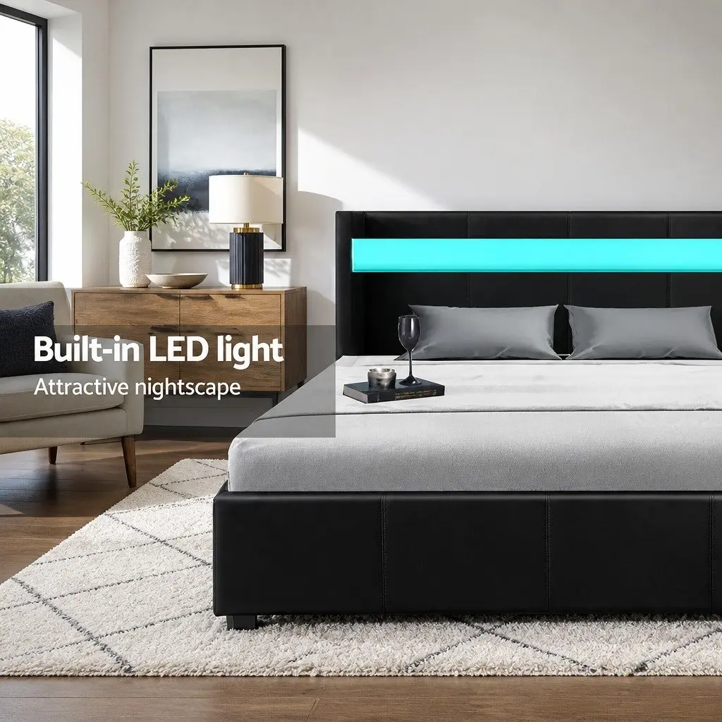 Double Bed Frame and LED Headboard
