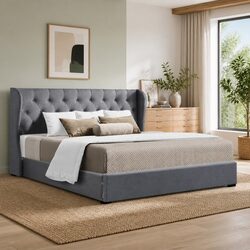 King Size Gas Lift Bed Frame with Tufted Headboard Storage Grey
