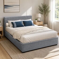 Double Bed Frame in Grey with Gas Lift and Storage Feature