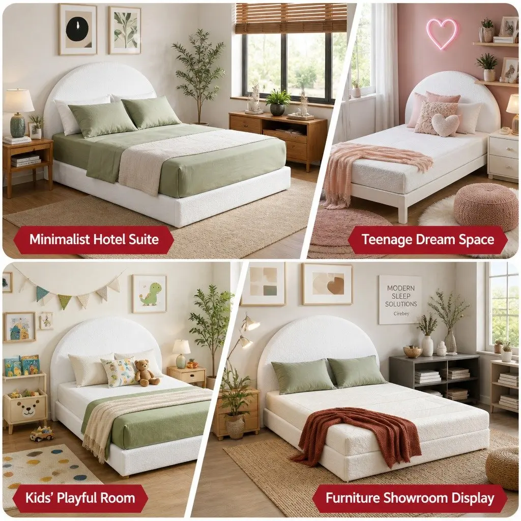 Queen Bed Frame Vacuum Compressed Tool-Free Instant Expansion Removable Washable Boucle Fabric