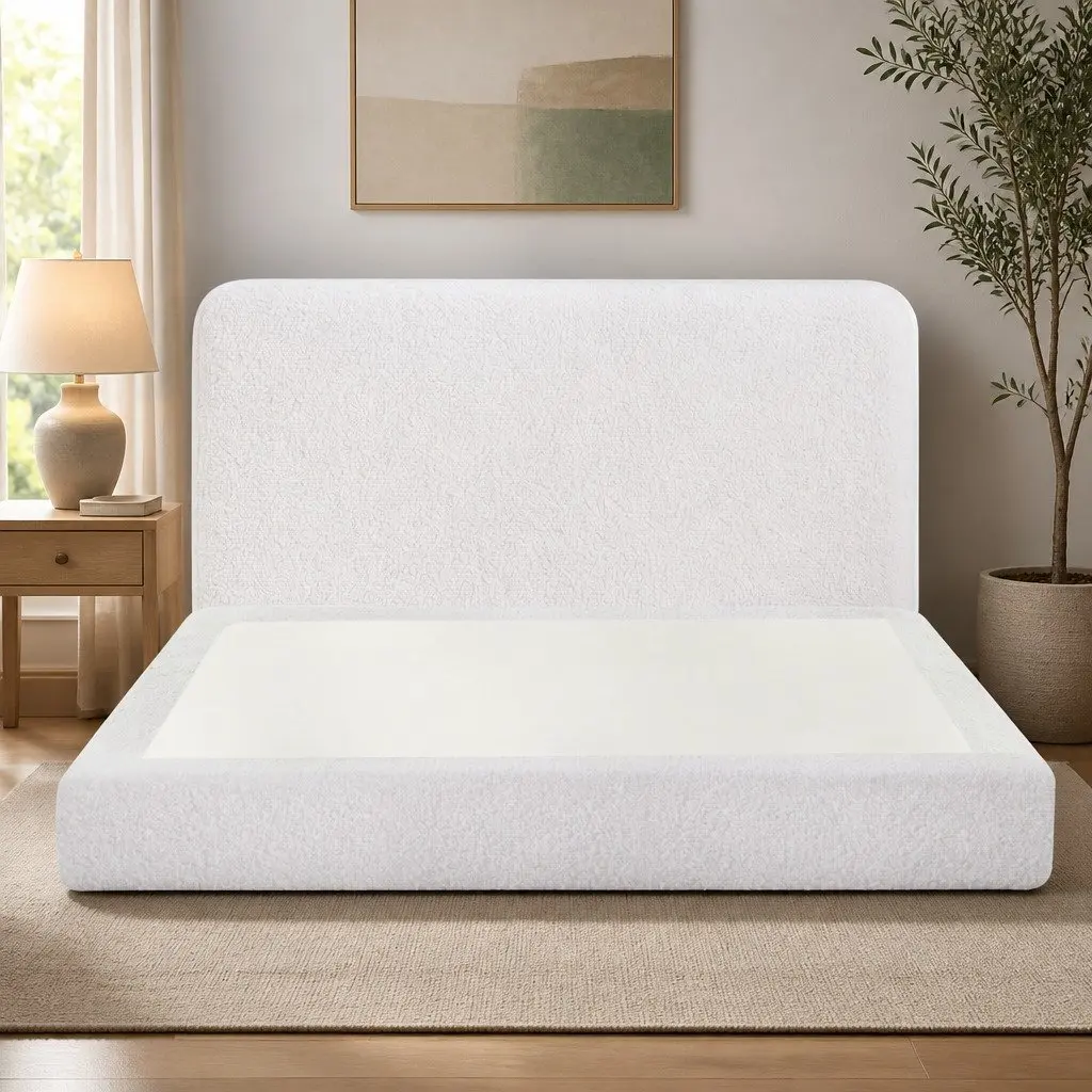 Double Bed Frame Boucle Fabric Tool-Free Instant Expansion Removable Washable Cover