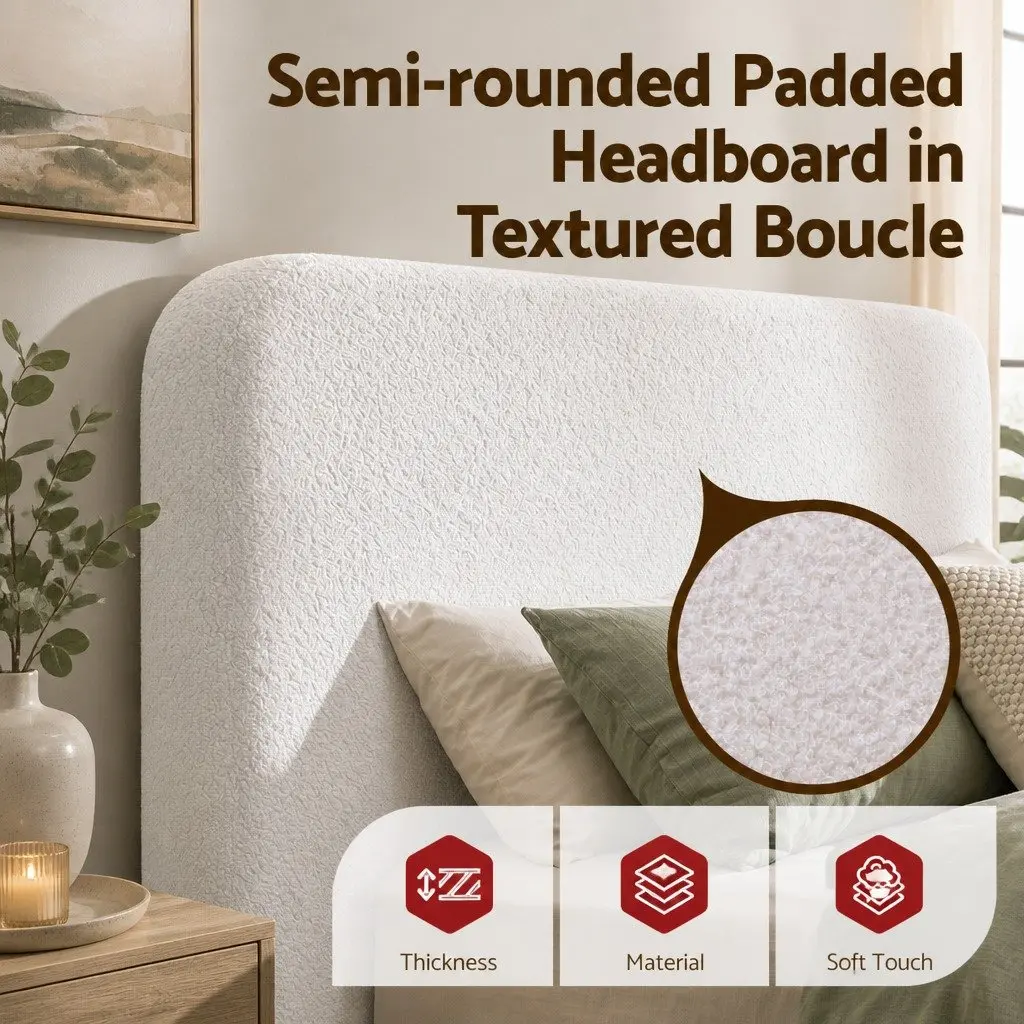 Double Bed Frame Boucle Fabric Tool-Free Instant Expansion Removable Washable Cover