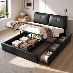 Queen Bed Frame with Gas Lift and Drawers for Enhanced Style
