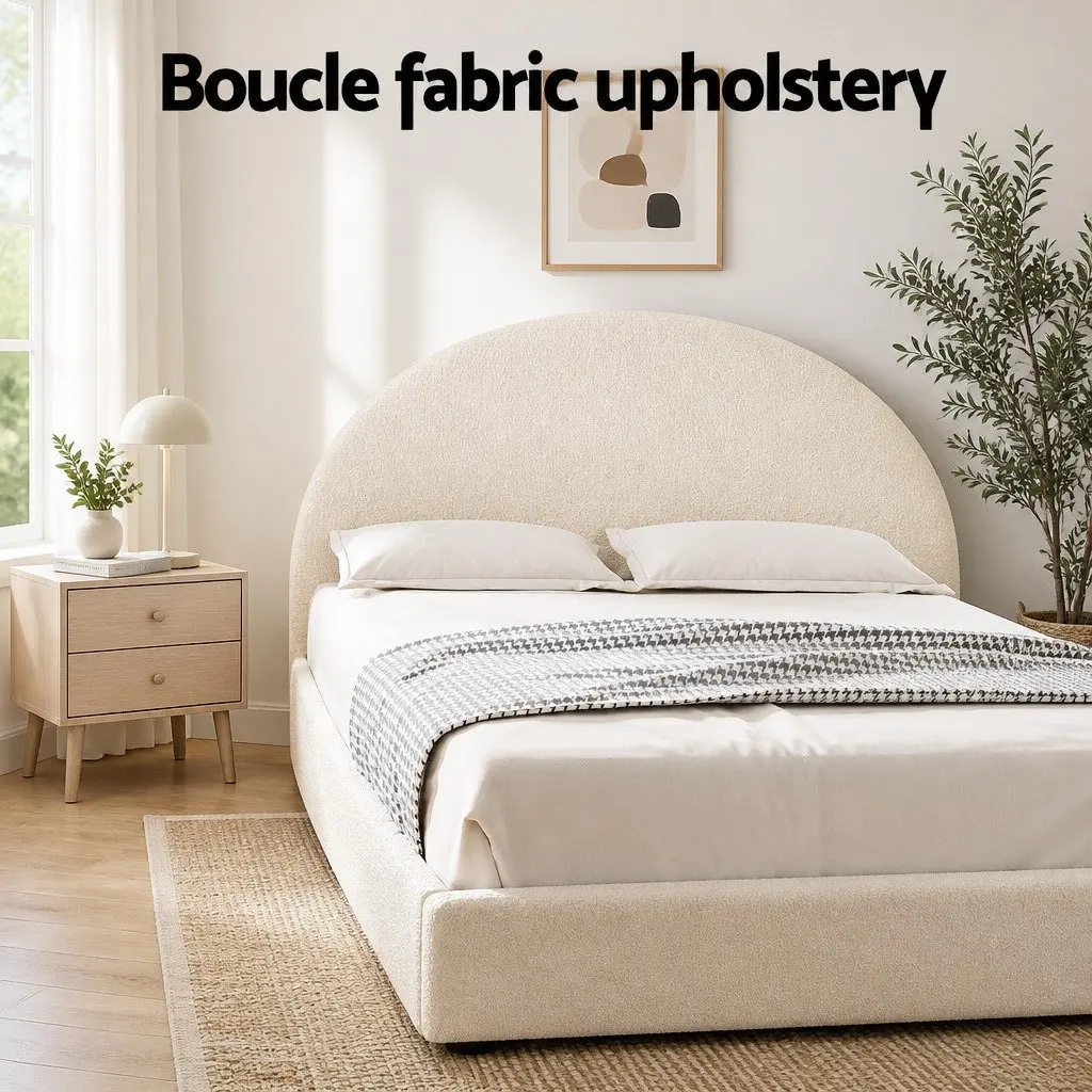 Double Gas Lift Storage Bed Frame Double Size Padded Headboard Boucle Fabric