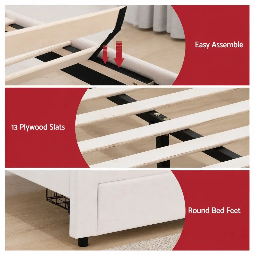 Double Bed Frame with Storage Drawers Upholstered LED Headboard