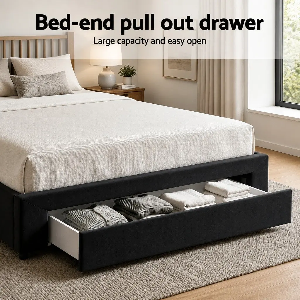 King Bed Frame with Storage Drawers Upholstered Charging Station USB Type-C