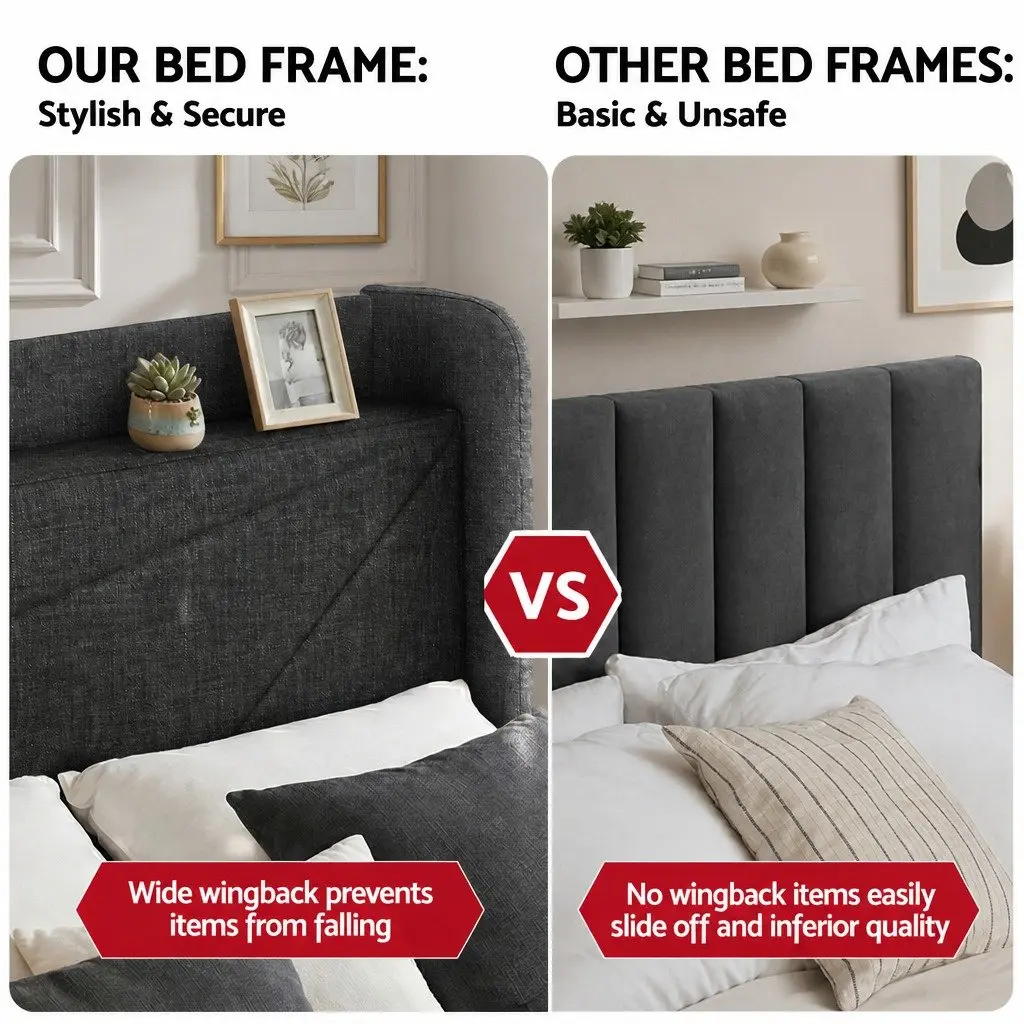 Queen Bed Frame with Gas Lift Storage and Charging Ports Upholstered Geometric