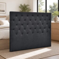 Queen Size Bed Headboard Upholstered Padded Button Tufted Design Charcoal Fabric
