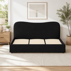 King Size Bed Frame Boucle Upholstered Padded Headboard Wooden Slat Support