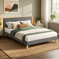 Modern Queen Upholstered Bed Frame with Mood Lighting