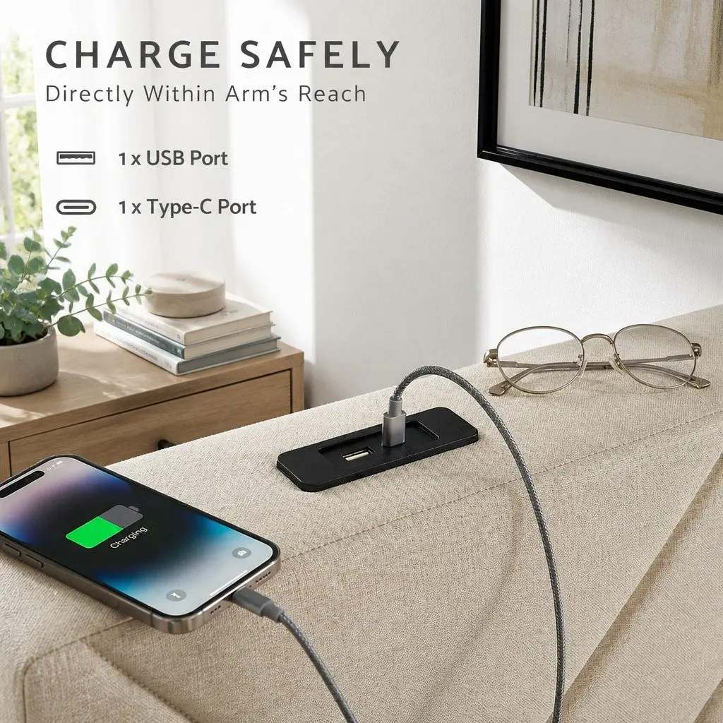 King Bed Frame with USB Charging Station and Storage Drawers Beige 300KG Capacity