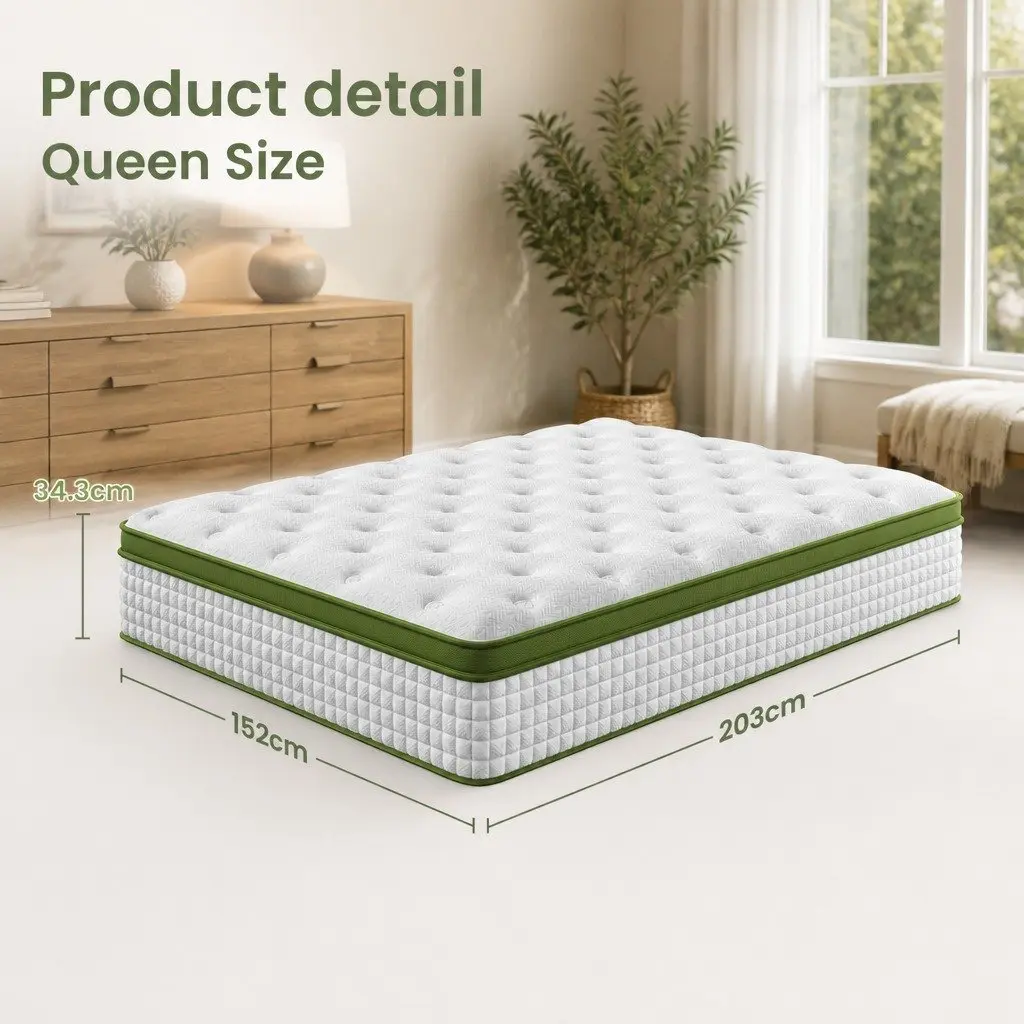 Queen Bed Frame and Mattress Set Upholstered Platform Base with Underbed Storage and Pocket Coil Support