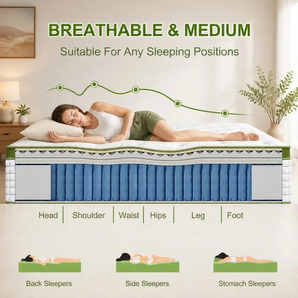 Queen Bed Frame and Mattress Set Upholstered Platform Base with Underbed Storage and Pocket Coil Support