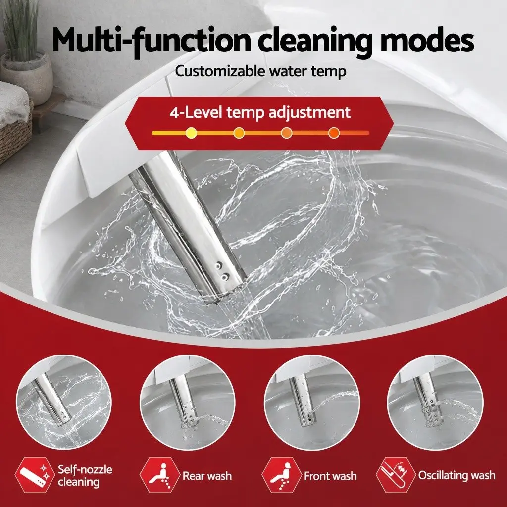 Electric Bidet Toilet Seat Cover D-Shape White Heated with Wash Dryer and Self-Cleaning Nozzle