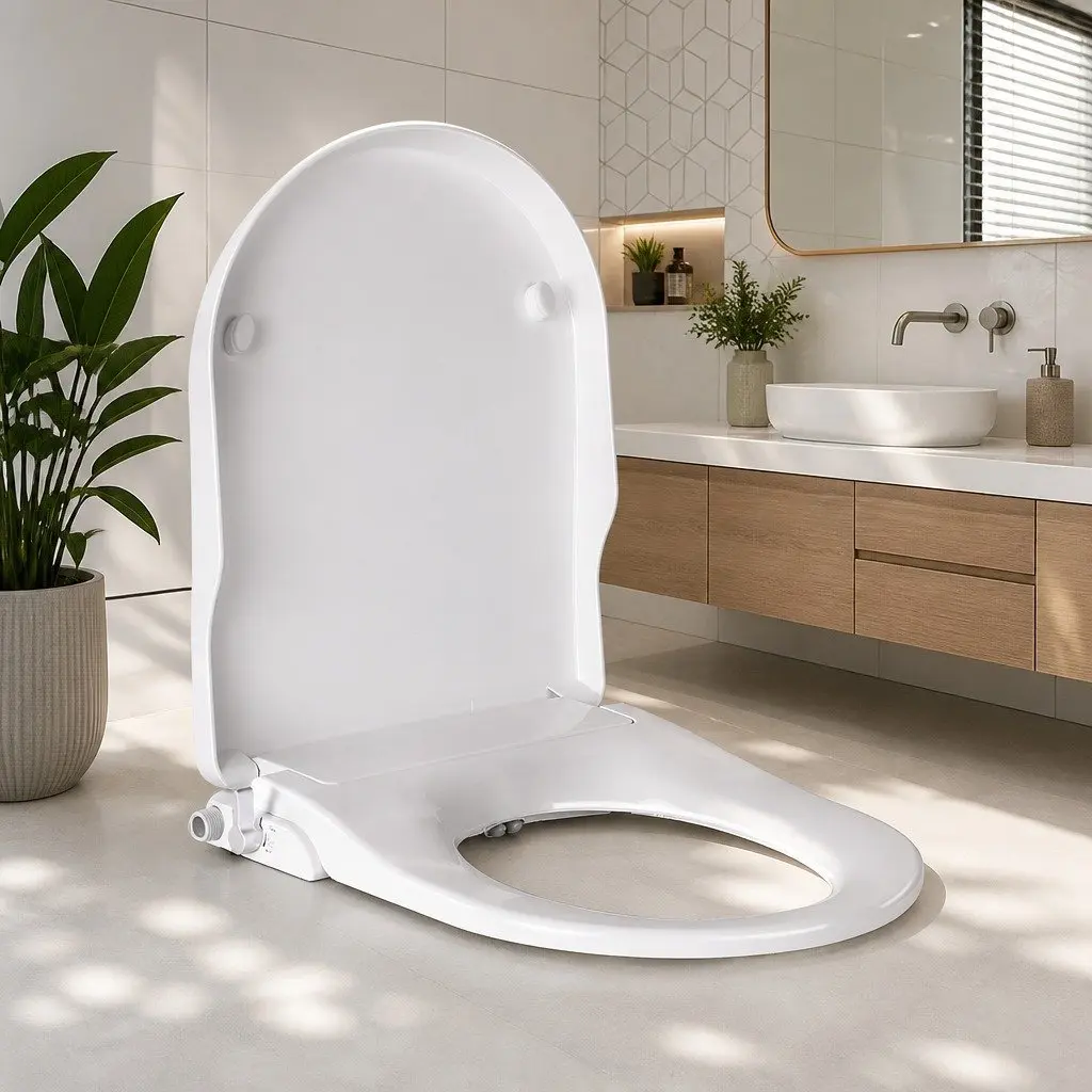 Non Electric Bidet Toilet Seat Cover White U Shape Automatic Water Wash Dry Self Cleaning