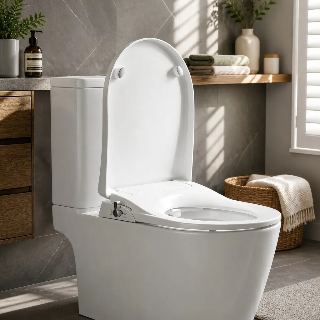 Non-Electric Bidet Toilet Seat D-Shape Soft Close Dual Nozzle Quick Release