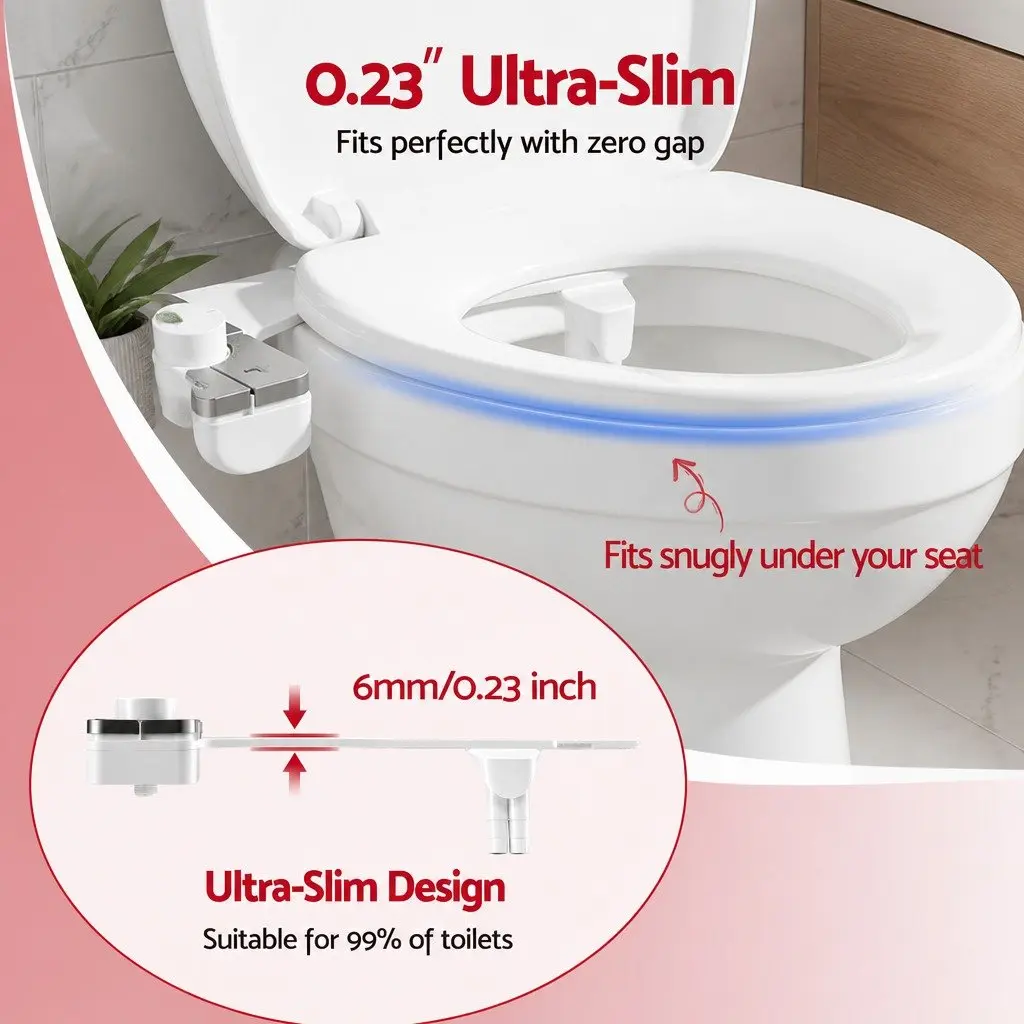 Ultra-Slim Bidet Attachment Cold Water Non-Electric Dual Nozzle for Toilet Seat