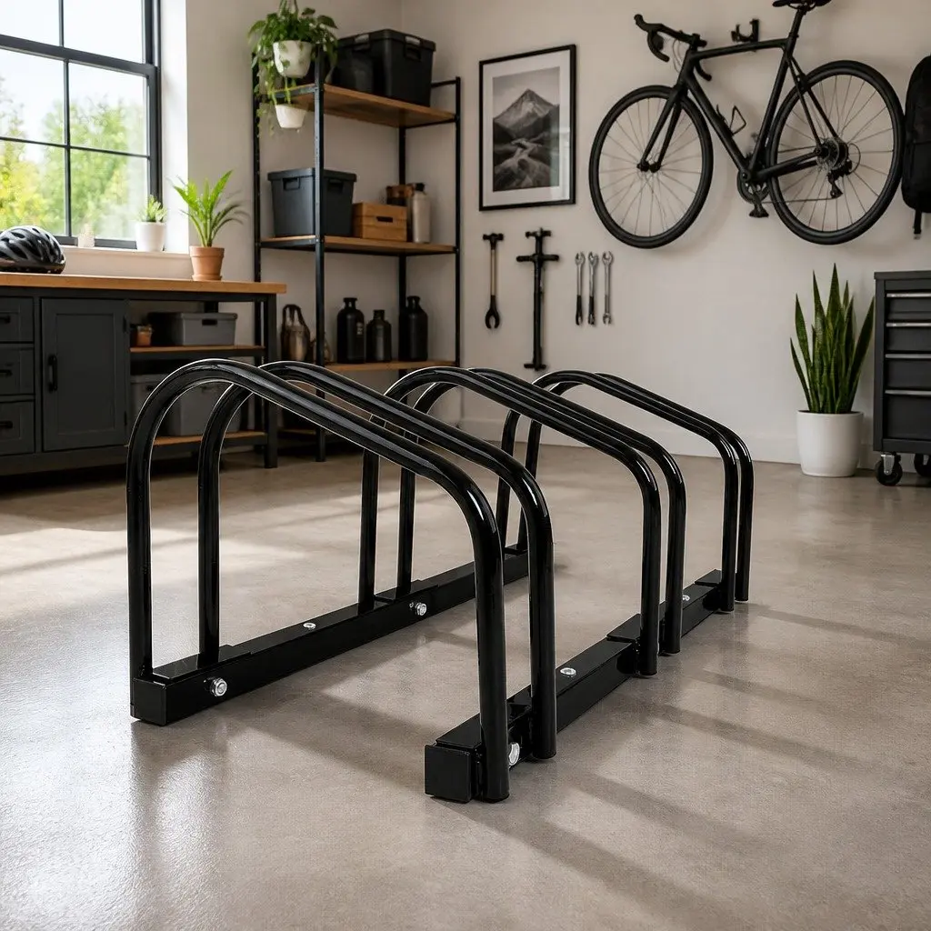 Bicycle Stand Rack Freestanding Black Sturdy Steel Construction for 3 Bikes