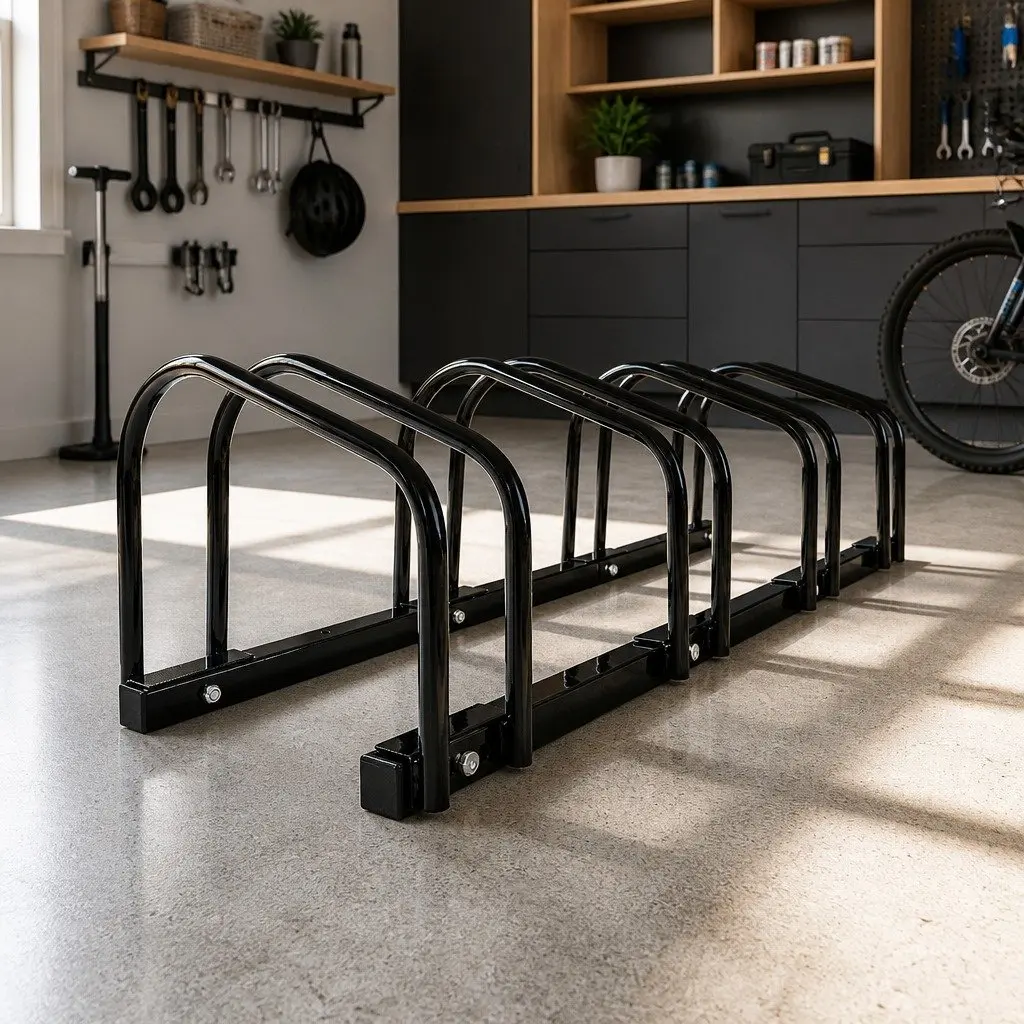 Bike Stand Rack Floor Parking Holder Storage for 4 Bicycles Black Steel