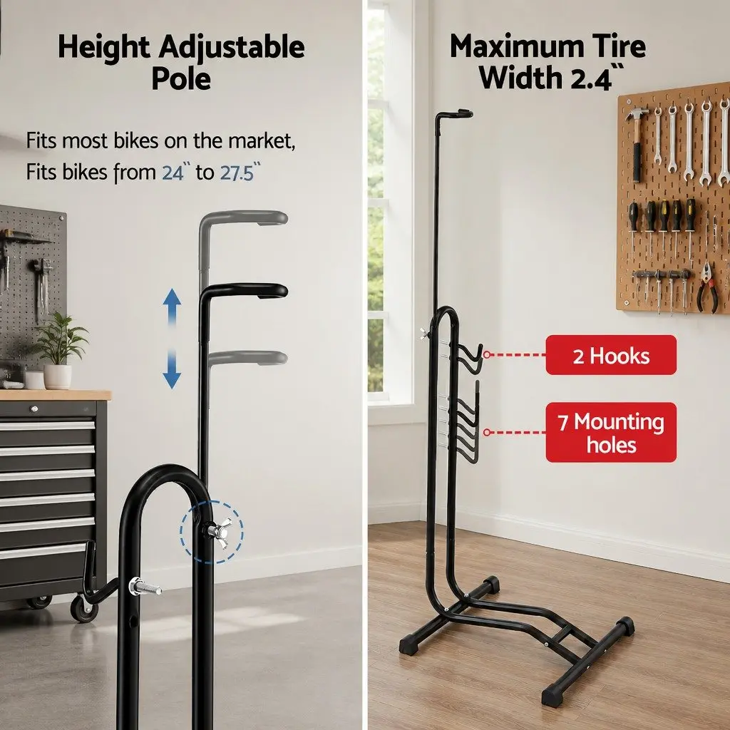 Bike Parking Stand 4-in-1 Vertical Floor Storage Rack for 24"-27.5" Bicycles