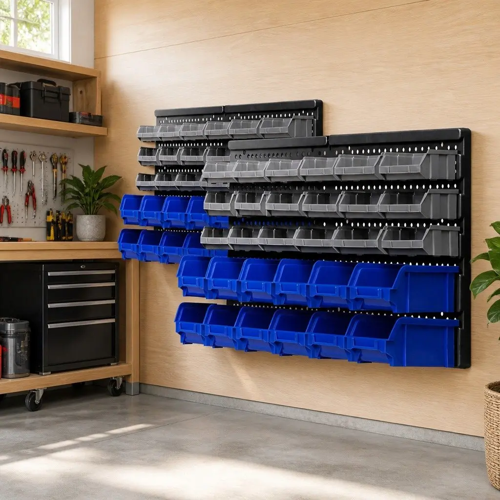 60 Bin Wall Storage Rack Organiser Heavy Duty Pegboard System Customisable Layout