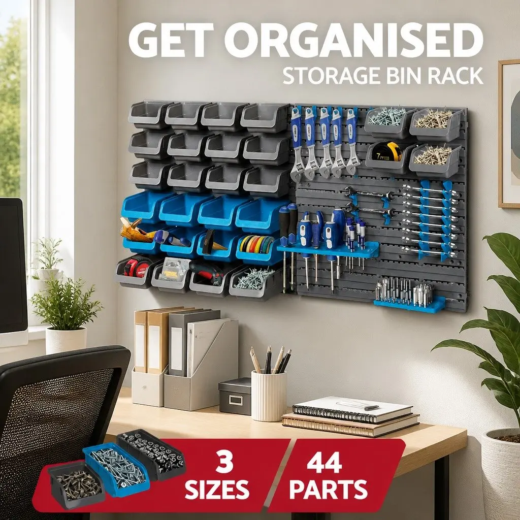 44 Piece Wall Mounted Storage Bin Rack Tool Organizer Detachable Bins Durable Peg Board