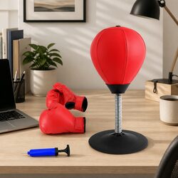 Desktop Punching Bag Stand with Speed Ball Swivel Pump Red Home Office Fitness