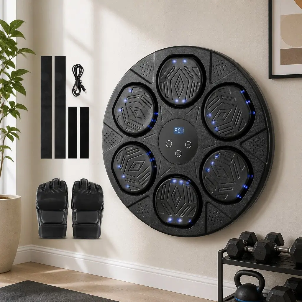 Wall-Mounted Electronic Boxing Machine with LED Display and Bluetooth Music Connectivity for Home Gym Training