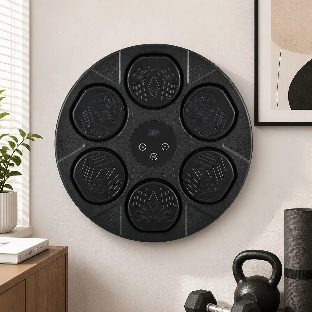 Wall-Mounted Electronic Boxing Machine with LED Display and Bluetooth Music Connectivity for Home Gym Training