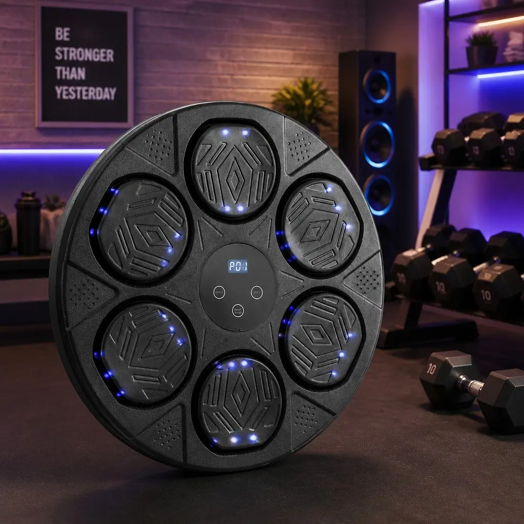 Wall-Mounted Electronic Boxing Machine with LED Display and Bluetooth Music Connectivity for Home Gym Training