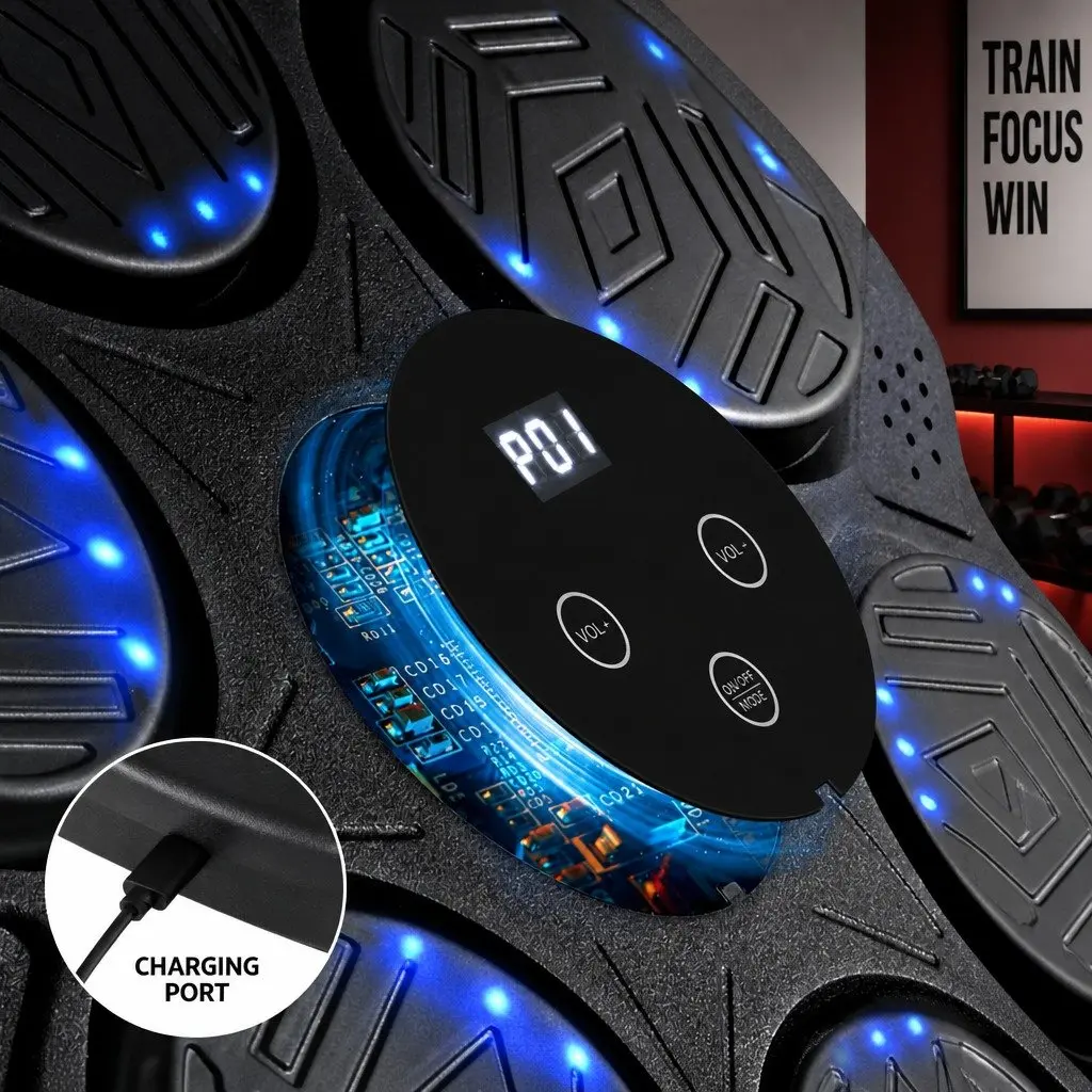 Wall-Mounted Electronic Boxing Machine with LED Display and Bluetooth Music Connectivity for Home Gym Training