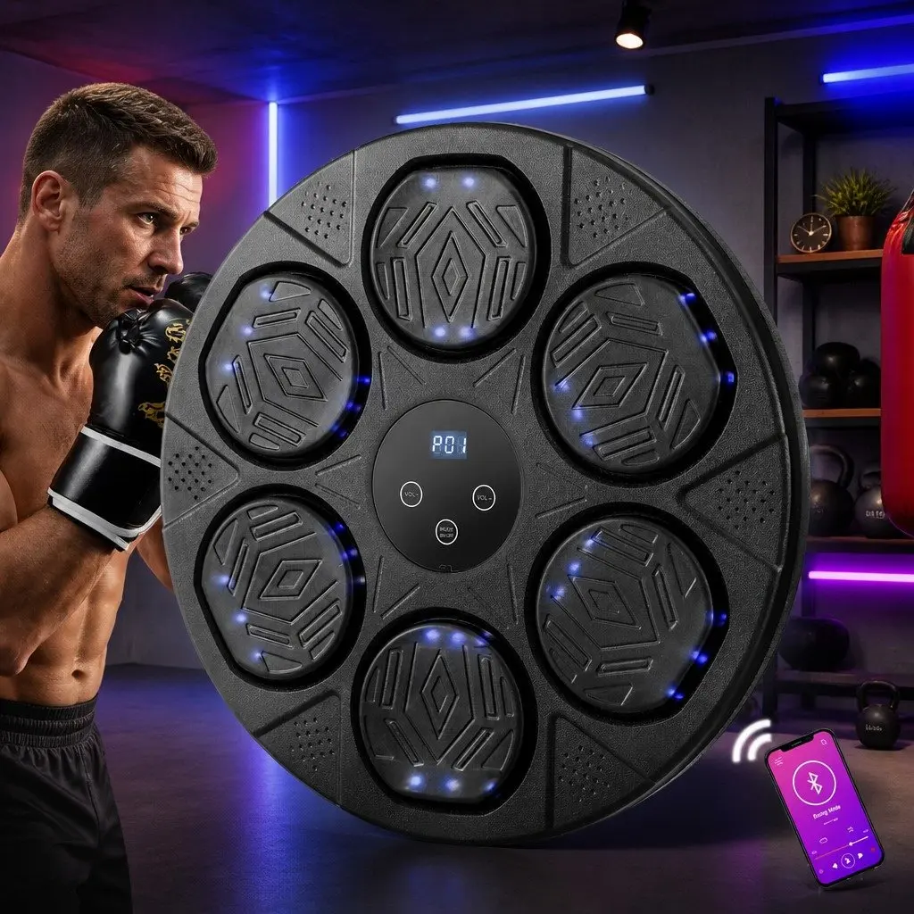 Wall-Mounted Electronic Boxing Machine with LED Display and Bluetooth Music Connectivity for Home Gym Training
