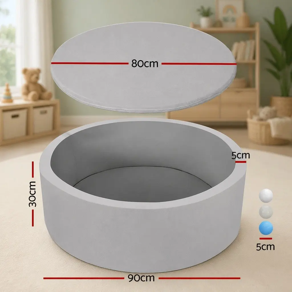 Kids Foam Ball Pit 90cm Grey Soft Sponge Non-Slip Detachable Bottom for Children Playroom
