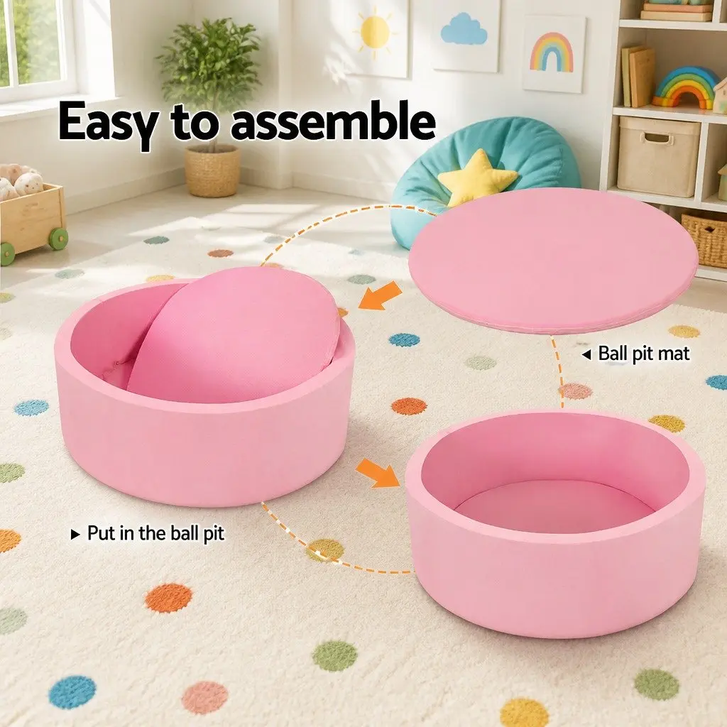 Kids Foam Ball Pit 90cm Play Pen Pink Soft Sponge Pool Barrier Playroom Toys