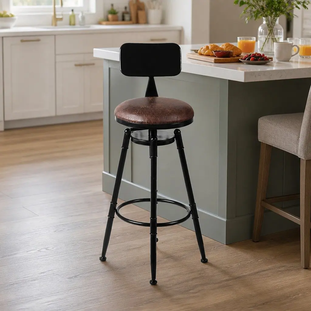 Industrial Bar Stool Counter Height Adjustable Swivel with Footrest