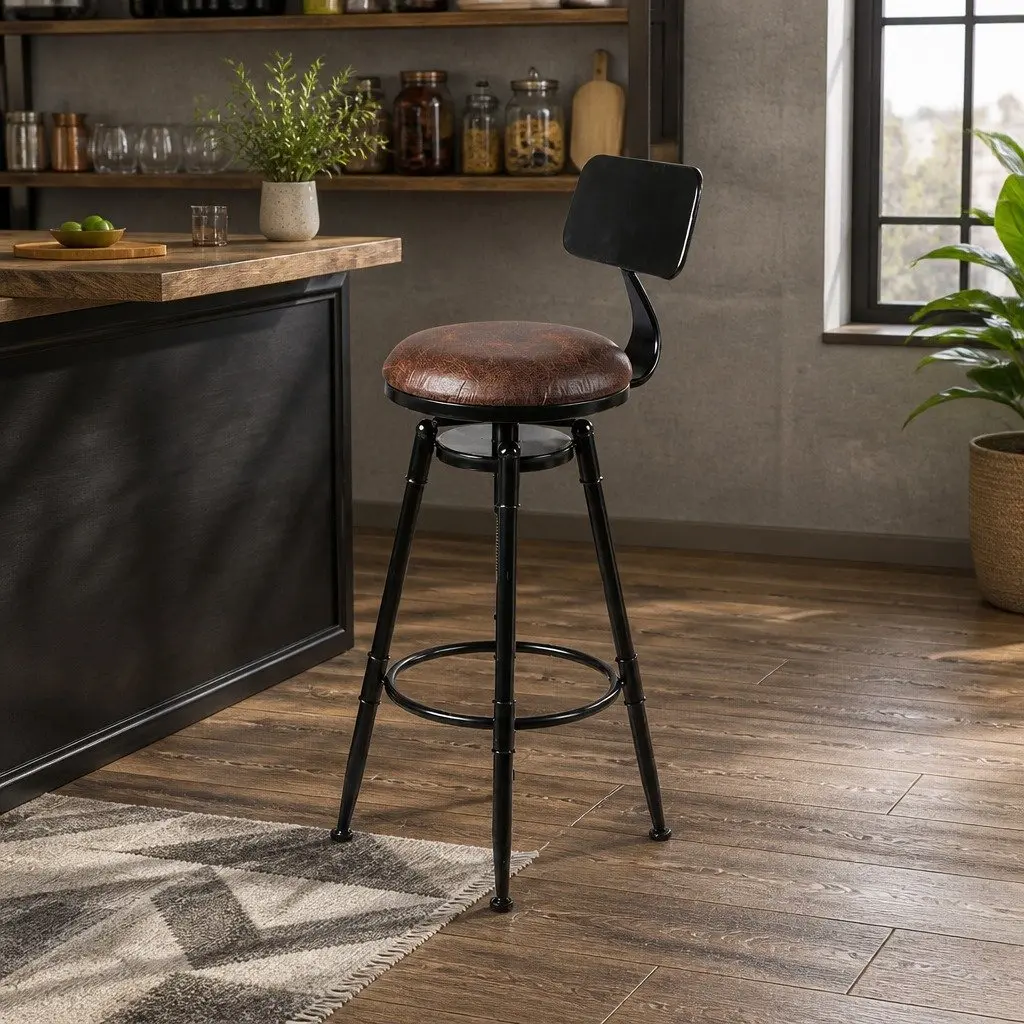 Industrial Bar Stool Counter Height Adjustable Swivel with Footrest