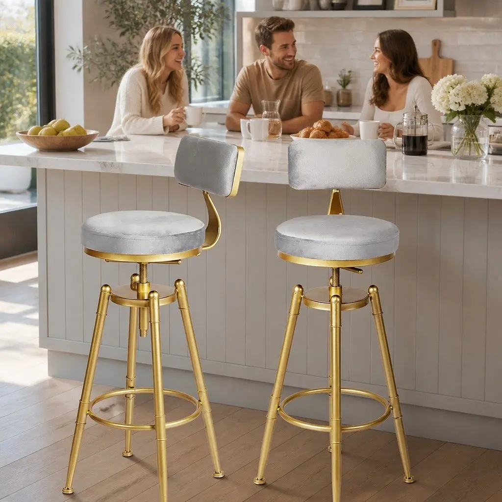 Swivel Bar Stools Set of 4 Adjustable Height Padded Seat Grey