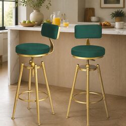 Stylish Green Velvet Kitchen Bar Stools - Adjustable Height