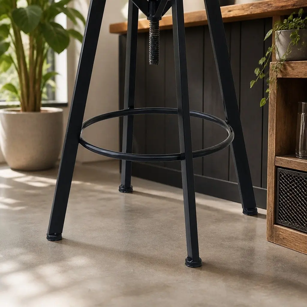 Industrial Bar Stool Adjustable Height 360 Swivel Pine Wood Set of 4