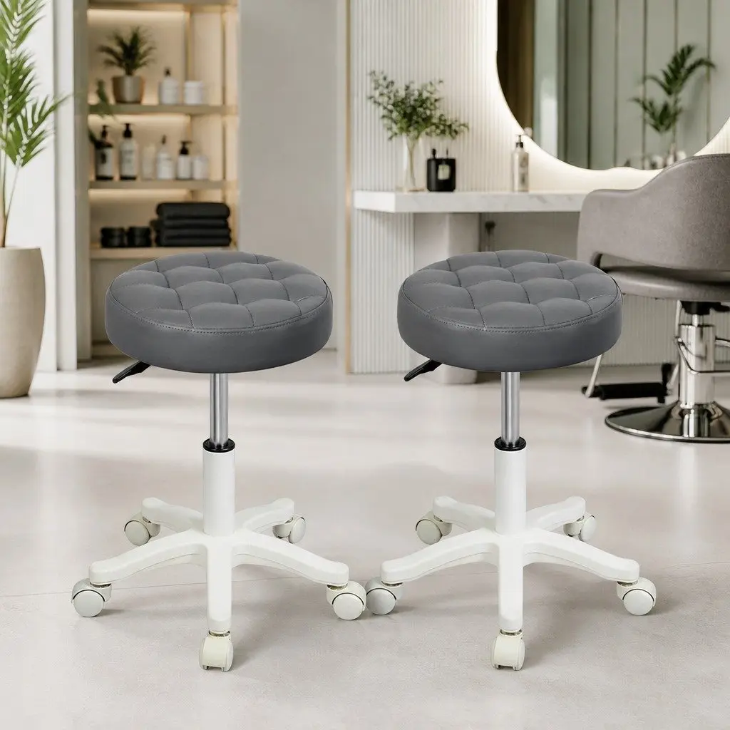 Rolling Bar Stool Swivel Chair Grey with Casters 360 Degree Rotation Gas Lift Height Adjustment