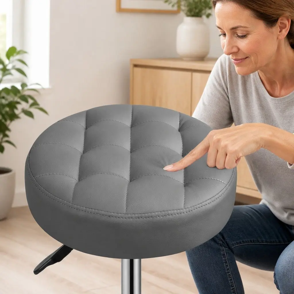 Rolling Bar Stool Swivel Chair Grey with Casters 360 Degree Rotation Gas Lift Height Adjustment