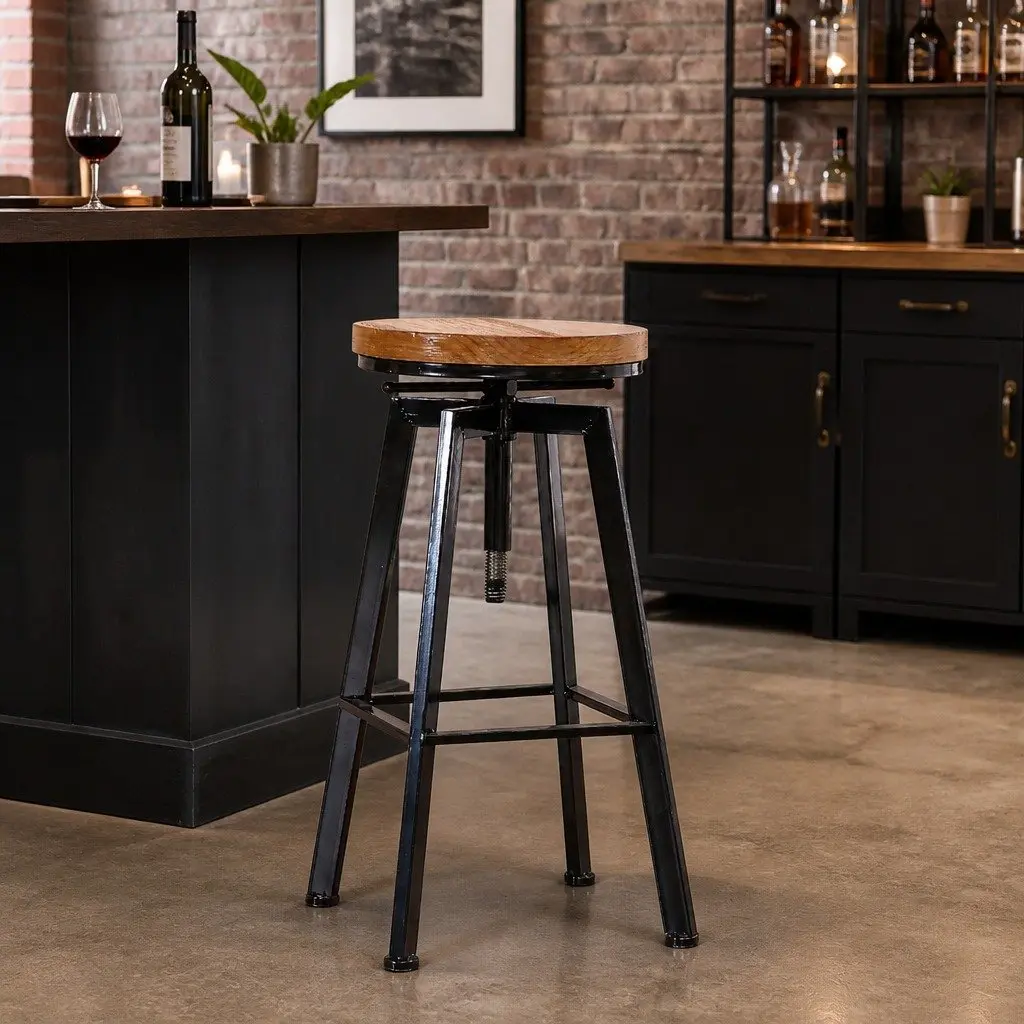 Industrial Bar Stool Adjustable Height Vintage Swivel Seat