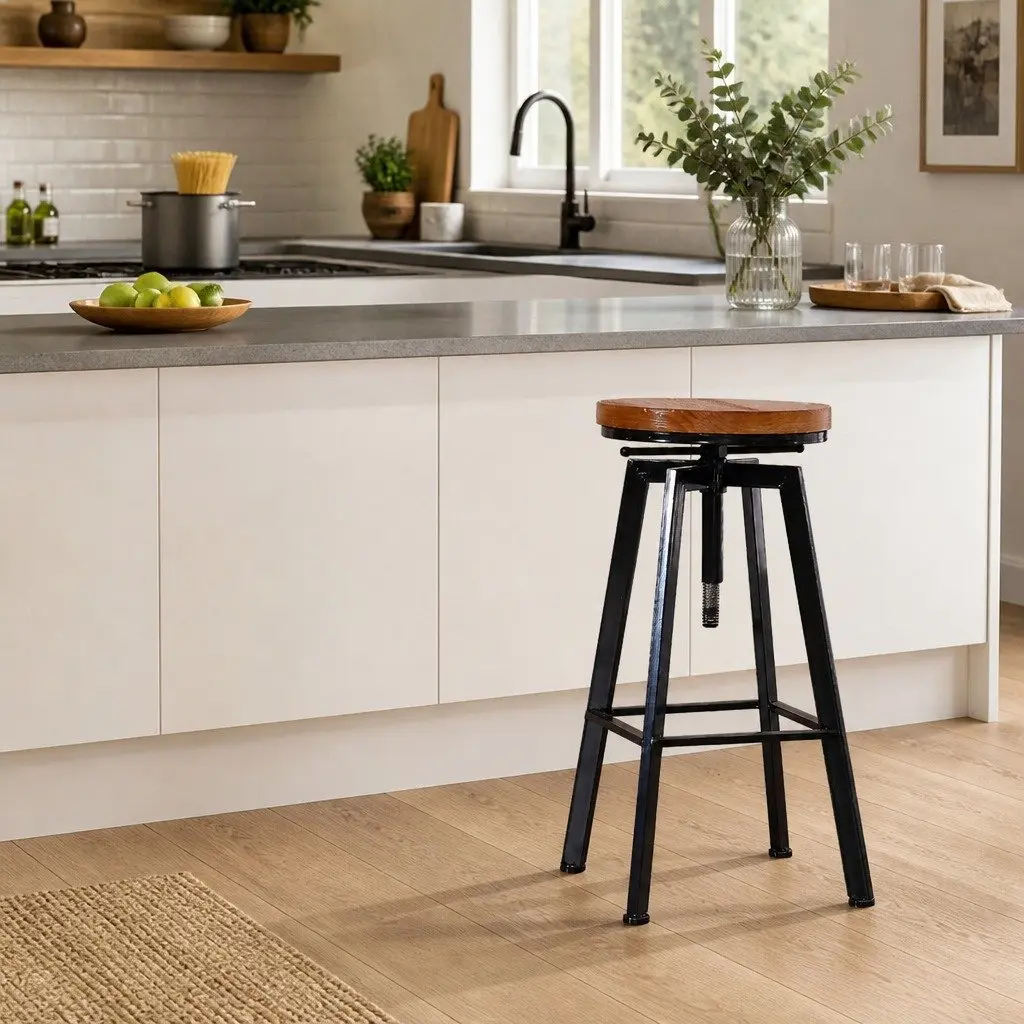 Industrial Bar Stool Adjustable Height Vintage Swivel Seat